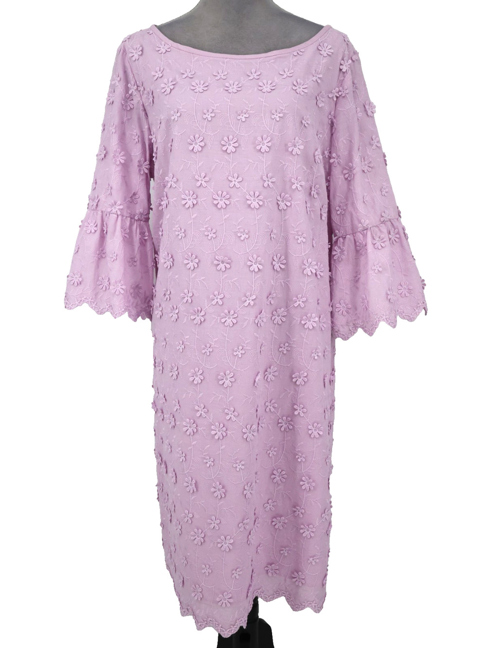 Ann Taylor Dress Plus Size Tall 18T Lavender Cotton Floral Embroidered Zip Back